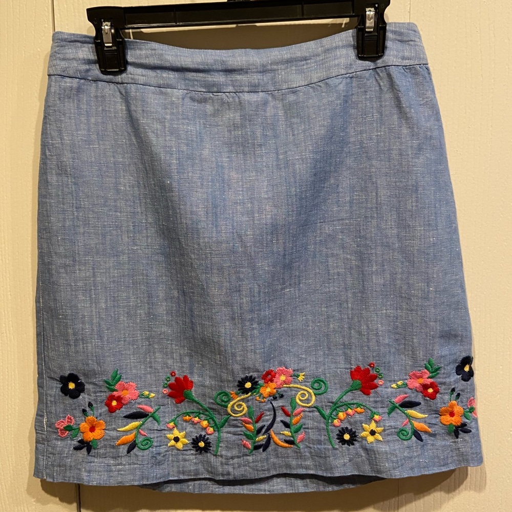 Talbots Linen Blend Embroidered Floral Skirt Size 6P